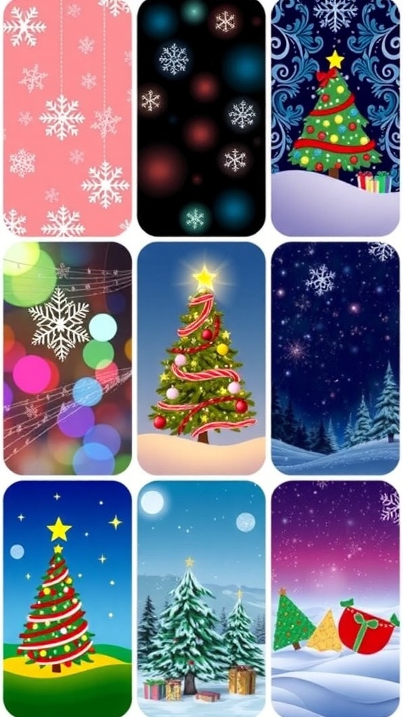 Festive Christmas Wallpaper for iPhone 7 Festive Christmas wallpapers for iPhone 7 featuring snowflakes, Christmas trees, and winter scenes.
